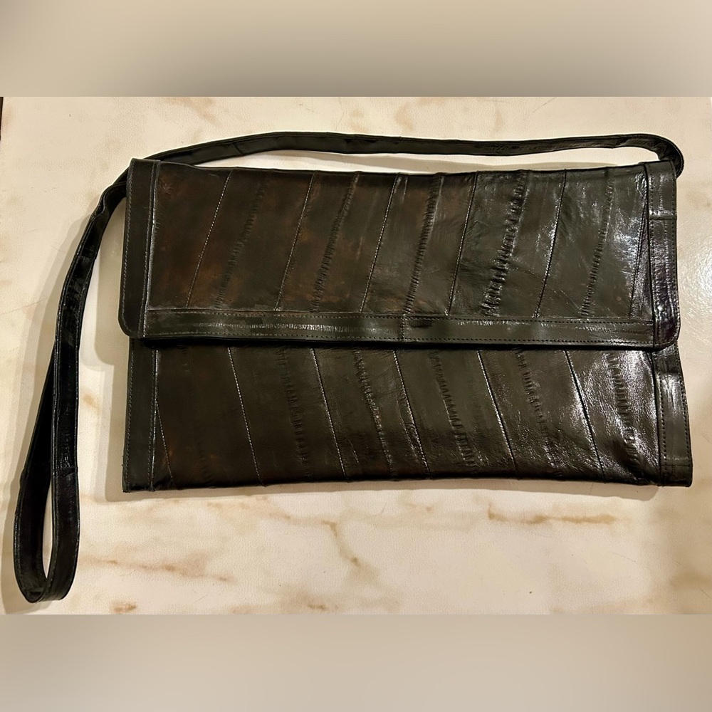 Lee Sands Black Eel Skin Clutch Convertible